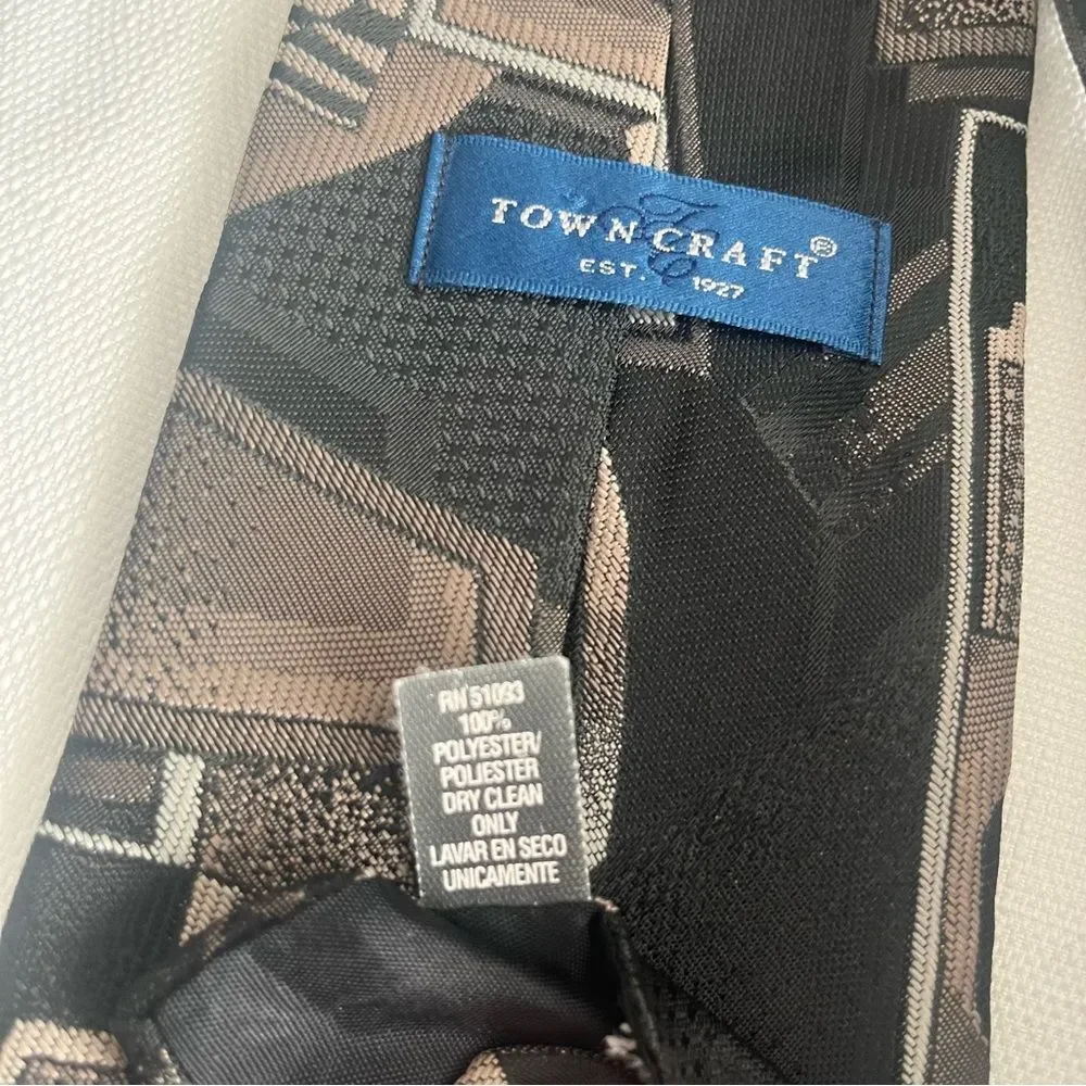 Vintage Towncraft Black Khaki Neutrals Necktie Tie